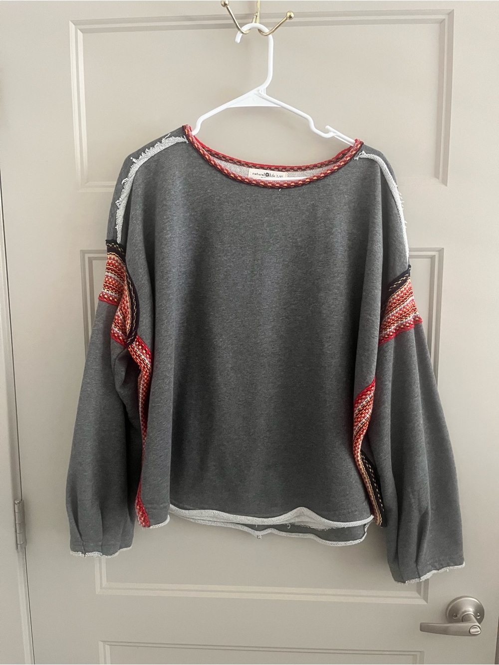 NATURAL LIFE Gray Sweatshirt with Red Multicolor Trim - Picture 5 of 7